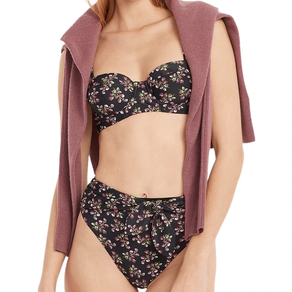 J. Crew Strappy Underwire Tie High Rise Bikini in Twilight Berry NWT